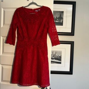 ANTONIO MELANI Red Lace Long Sleeve Dress
